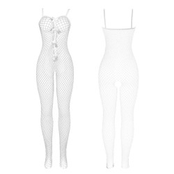 Subblime - 951740 Bodystocking Resille Blanche Entrejambe Avec Noeuds Taille Unique